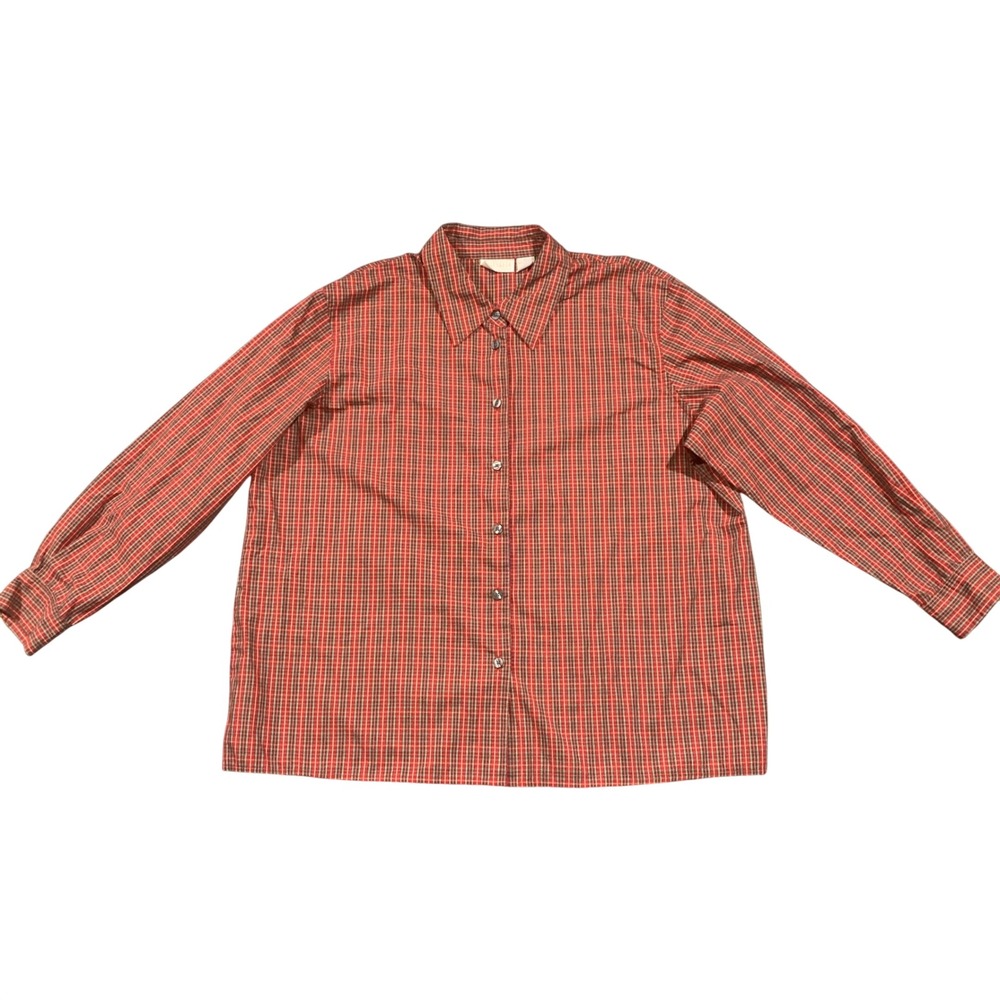 Elisabeth Liz Claiborne Womens Plus 20 Red Plaid Cotton Button Down Shirt Topโ